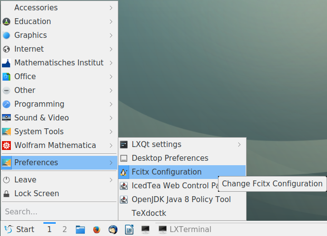 Start -> Preferences -> fcitx configuration